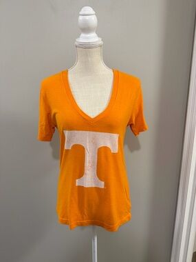 Women's Orange University of Tennessee V-Neck Tee with White Power T. Size L